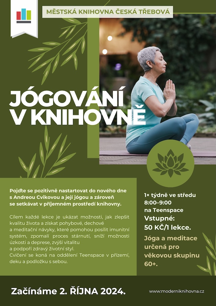 Plakát: jógovaní v knihovně 10 2024