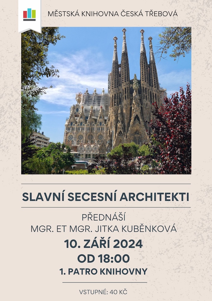 Plakát na přednášku: slavní secesní architekti 2024